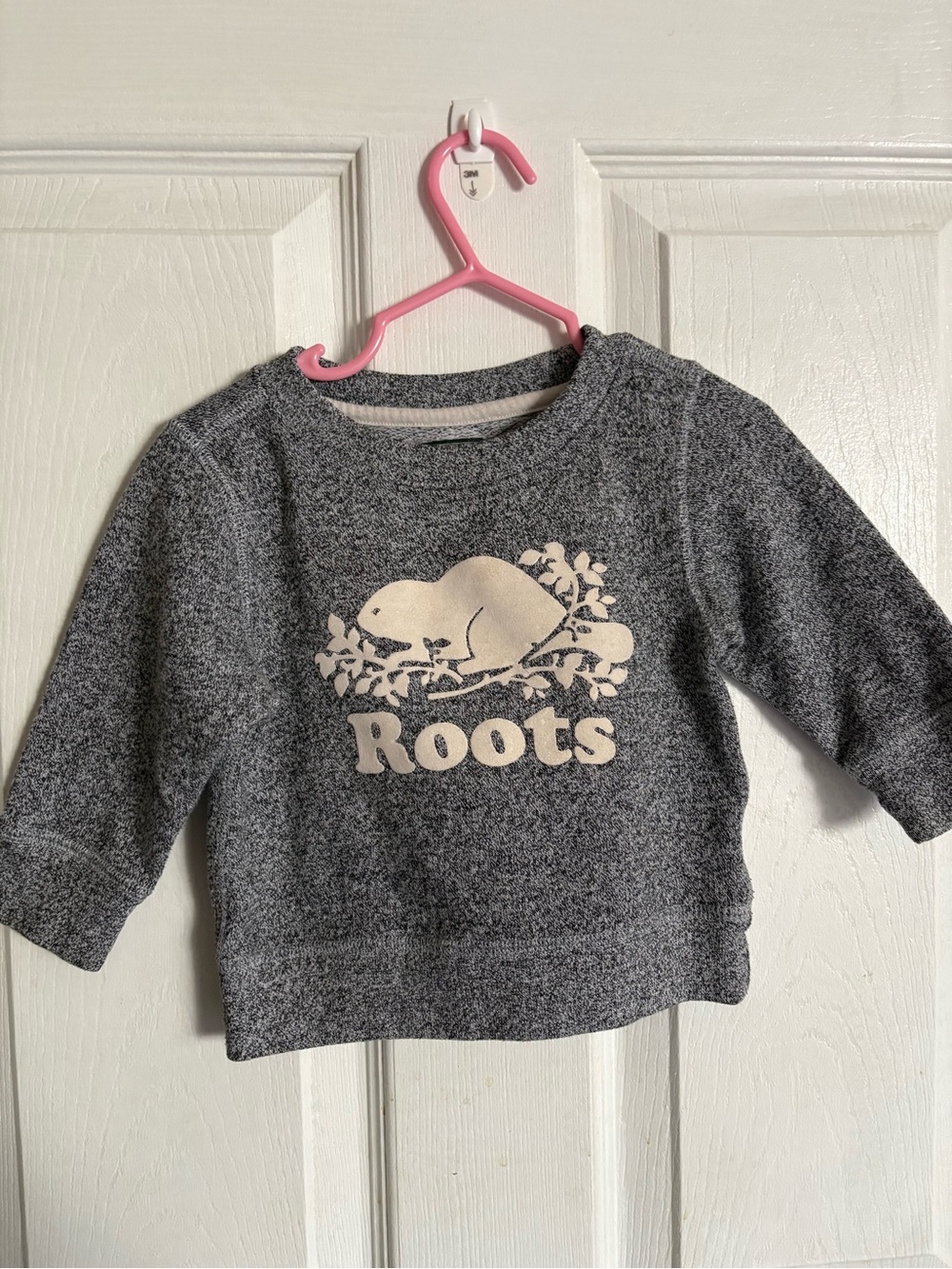 Roots Kids Gray Heather Logo Sweatshirt with Cream Print 6/12M